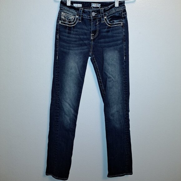 Vigoss Distressed Embroidered Pockets Straight Denim Jeans - Picture 4 of 11